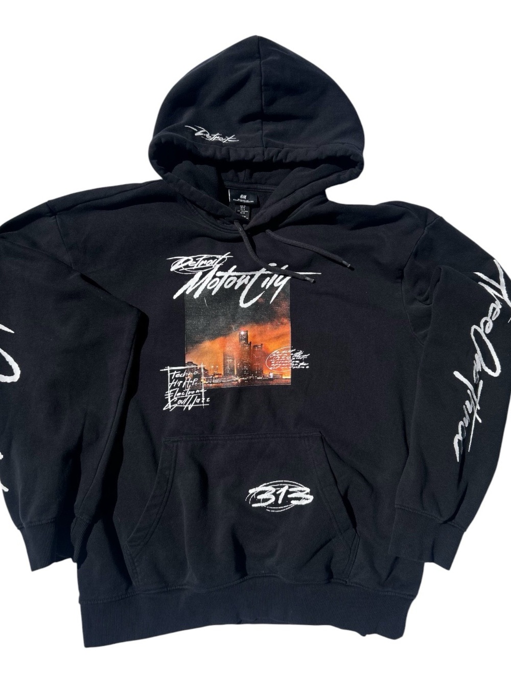 H&M Black Hoodie with White Detroit Script